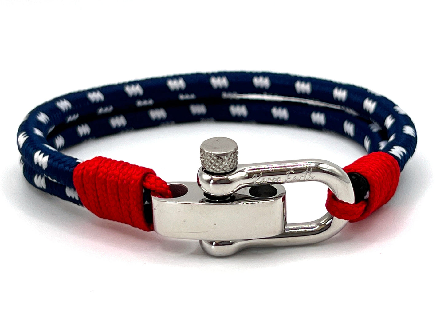 Navy Blue Men's Nautical Bracelet, Double Rope Bracelet with Stainless Steel Shackle