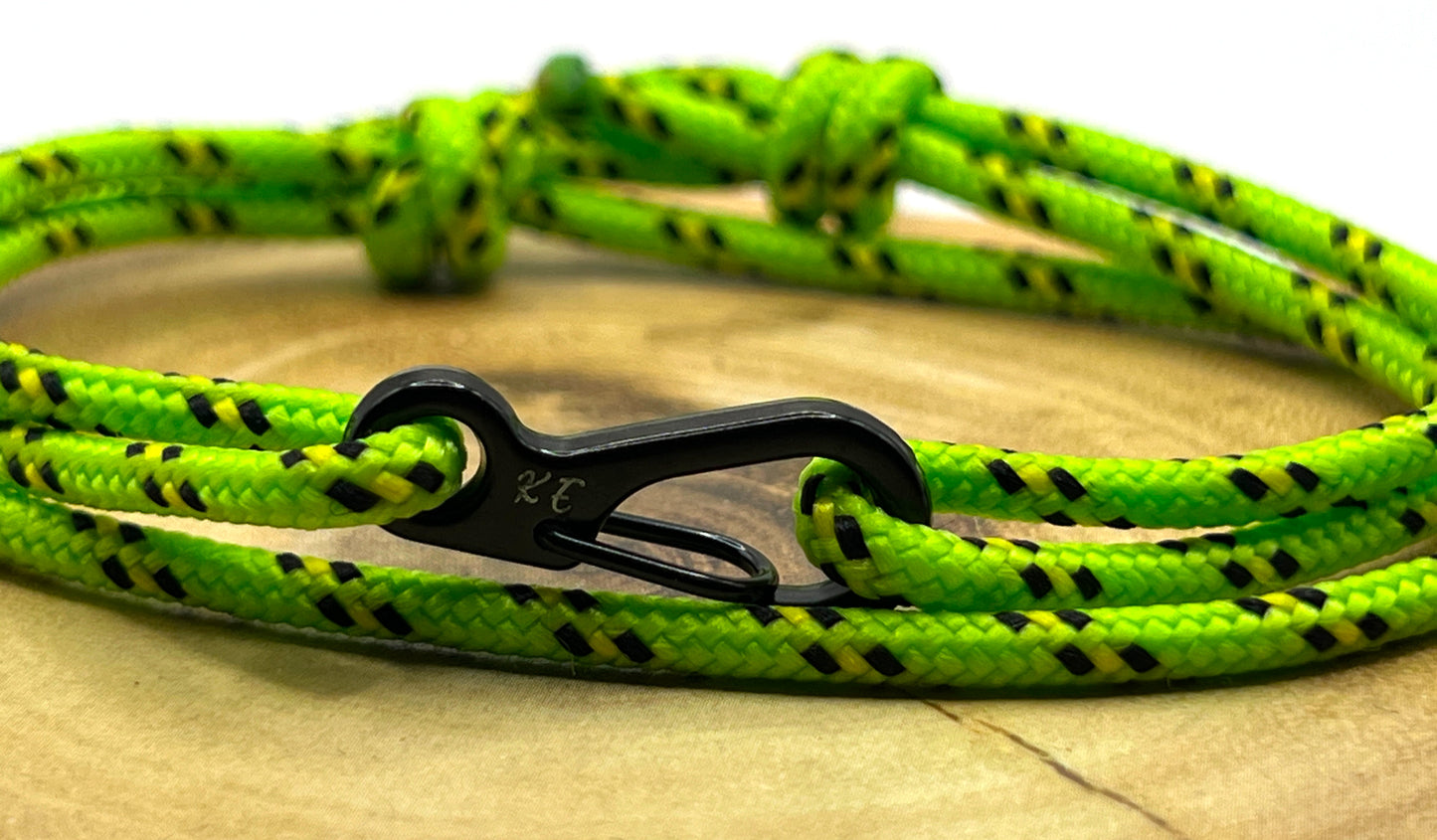 Adjustable Neon Green Ensign Carabiner Rope Bracelet - KarooEarth