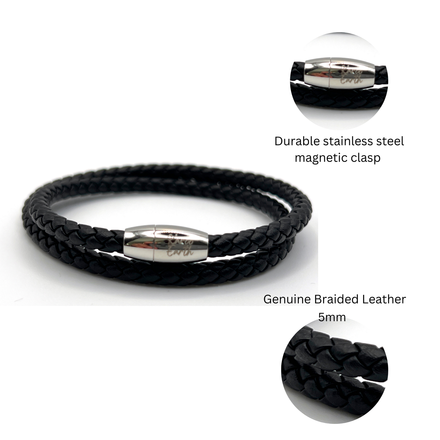 Double Wrap Black Leather Bracelet with Magnetic Clasp