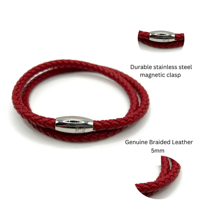 Double Wrap Red Leather Bracelet with Magnetic Clasp - KarooEarth