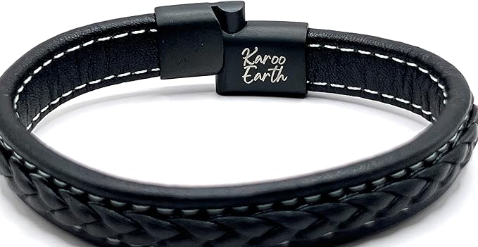 Genuine Leather Braided With White Stitch Bracelet | Brushed Stainless Steel Clasp - KarooEarth