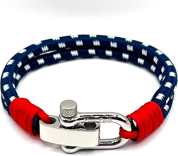 Navy Blue Men's Nautical Bracelet, Double Rope Bracelet with Stainless Steel Shackle - KarooEarth