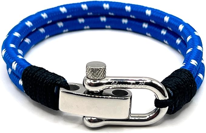 Azure Blue Men's Nautical Bracelet, Double Rope Bracelet with Stainless Steel Shackle - KarooEarth