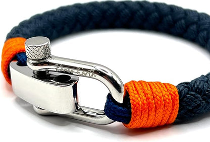 Adjustable Navy & Orange D-Shackle Clasp Nautical Rope Bracelet