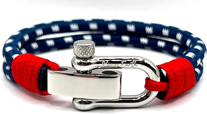 Navy Blue Men's Nautical Bracelet, Double Rope Bracelet with Stainless Steel Shackle - KarooEarth