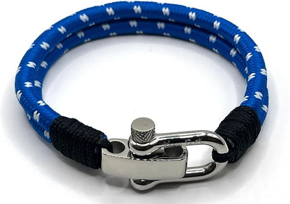 Azure Blue Men's Nautical Bracelet, Double Rope Bracelet with Stainless Steel Shackle - KarooEarth