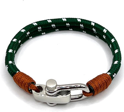 Sea Green Men's Nautical Bracelet, Double Rope Bracelet with Stainless Steel Shackle - KarooEarth