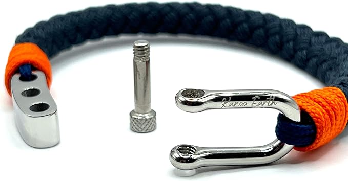 Adjustable Navy & Orange D-Shackle Clasp Nautical Rope Bracelet