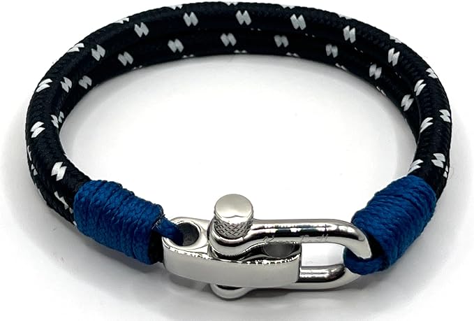 Midnight Black Men's Nautical Bracelet, Double Rope Bracelet with Stainless Steel Shackle - KarooEarth