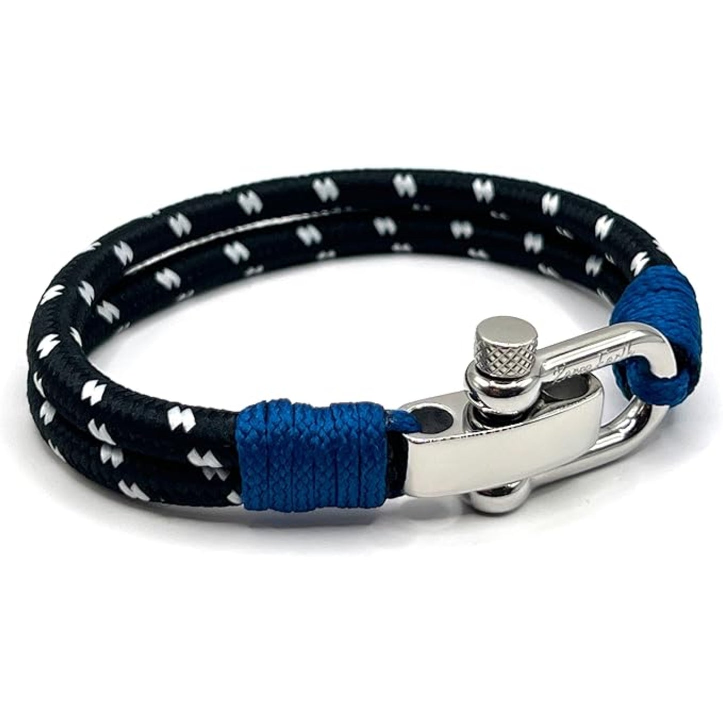 Midnight Black Men's Nautical Bracelet, Double Rope Bracelet with Stainless Steel Shackle - KarooEarth