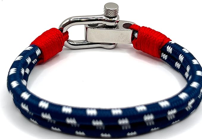 Navy Blue Men's Nautical Bracelet, Double Rope Bracelet with Stainless Steel Shackle - KarooEarth