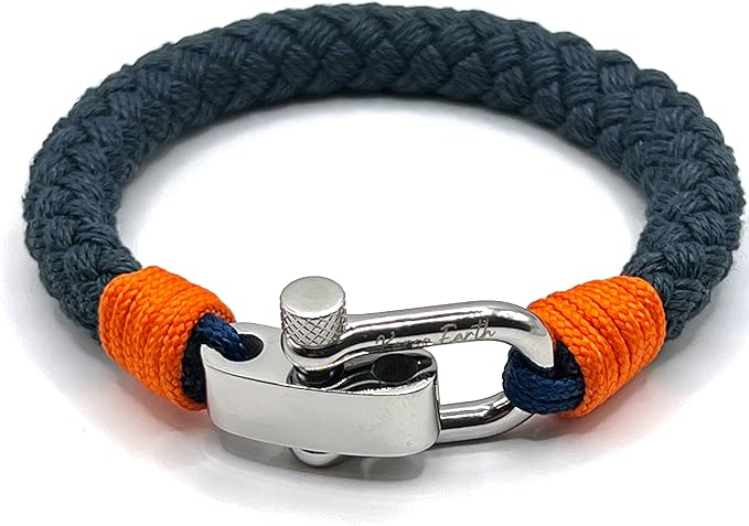 Adjustable Navy & Orange D-Shackle Clasp Nautical Rope Bracelet