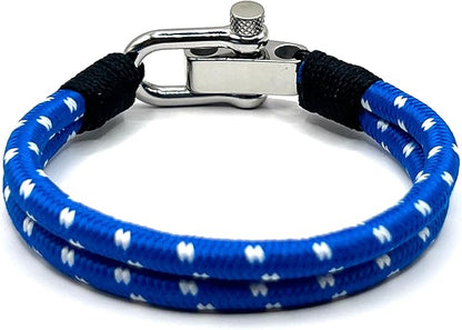 Azure Blue Men's Nautical Bracelet, Double Rope Bracelet with Stainless Steel Shackle - KarooEarth