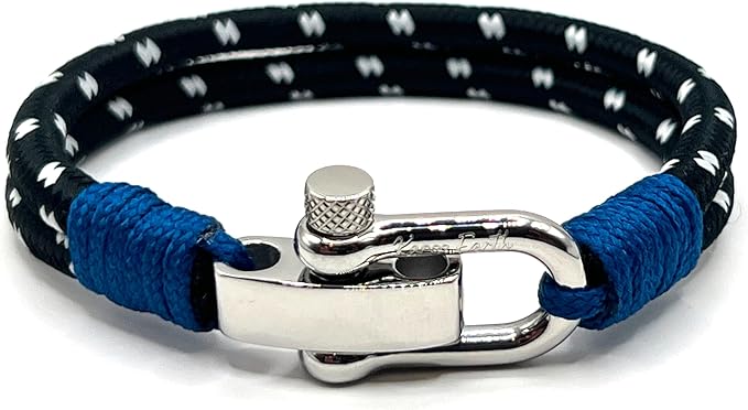 Midnight Black Men's Nautical Bracelet, Double Rope Bracelet with Stainless Steel Shackle - KarooEarth