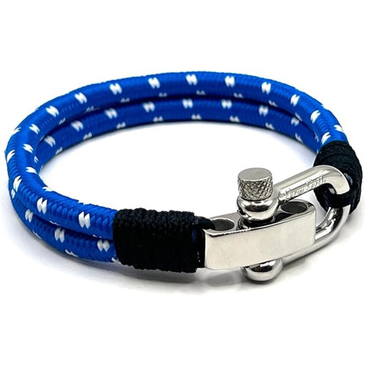 Azure Blue Men's Nautical Bracelet, Double Rope Bracelet with Stainless Steel Shackle - KarooEarth