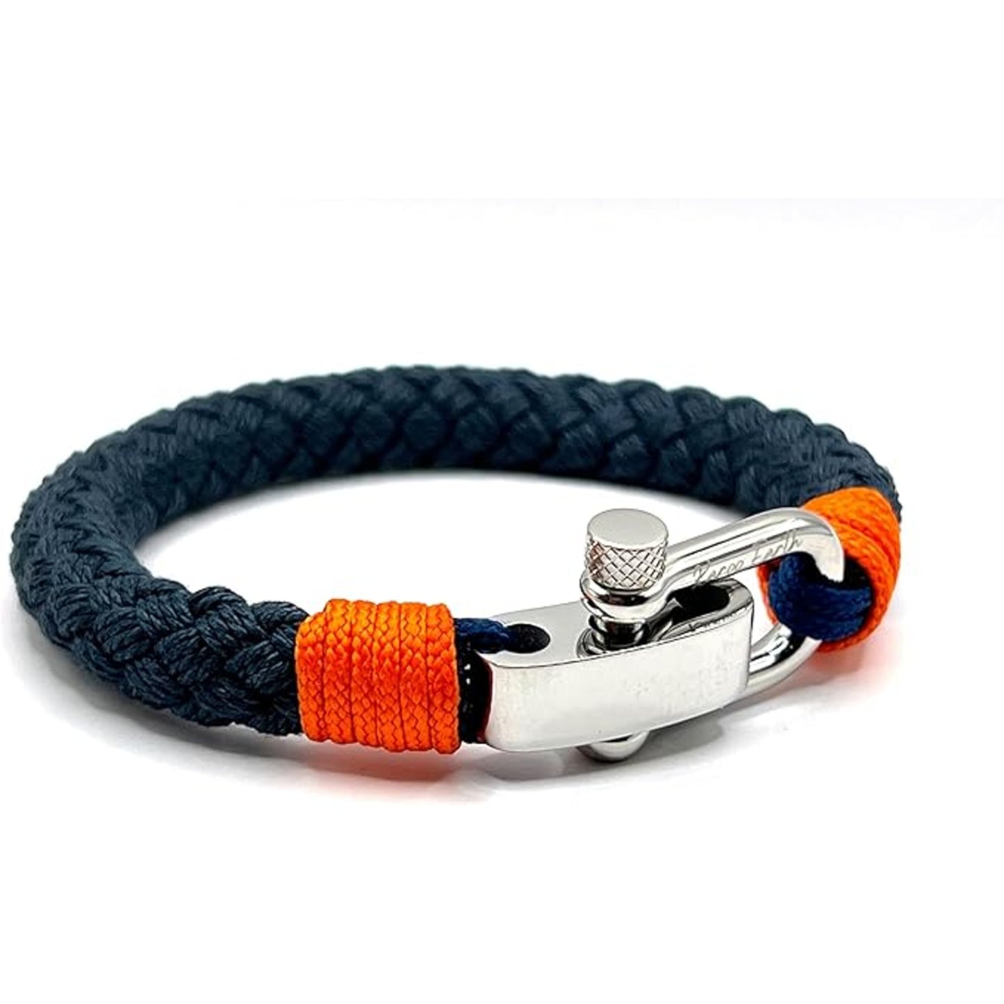 Adjustable Navy & Orange D-Shackle Clasp Nautical Rope Bracelet