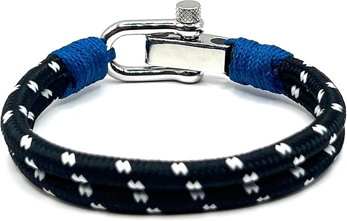 Midnight Black Men's Nautical Bracelet, Double Rope Bracelet with Stainless Steel Shackle - KarooEarth