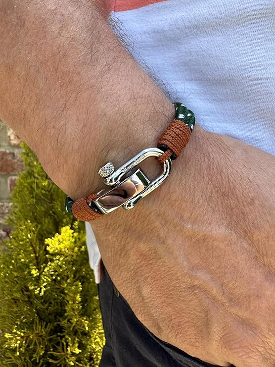 Sea Green Men's Nautical Bracelet, Double Rope Bracelet with Stainless Steel Shackle - KarooEarth