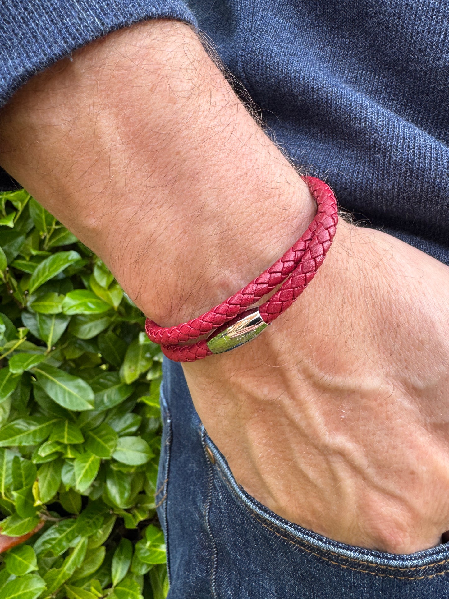 Double Wrap Red Leather Bracelet with Magnetic Clasp - KarooEarth