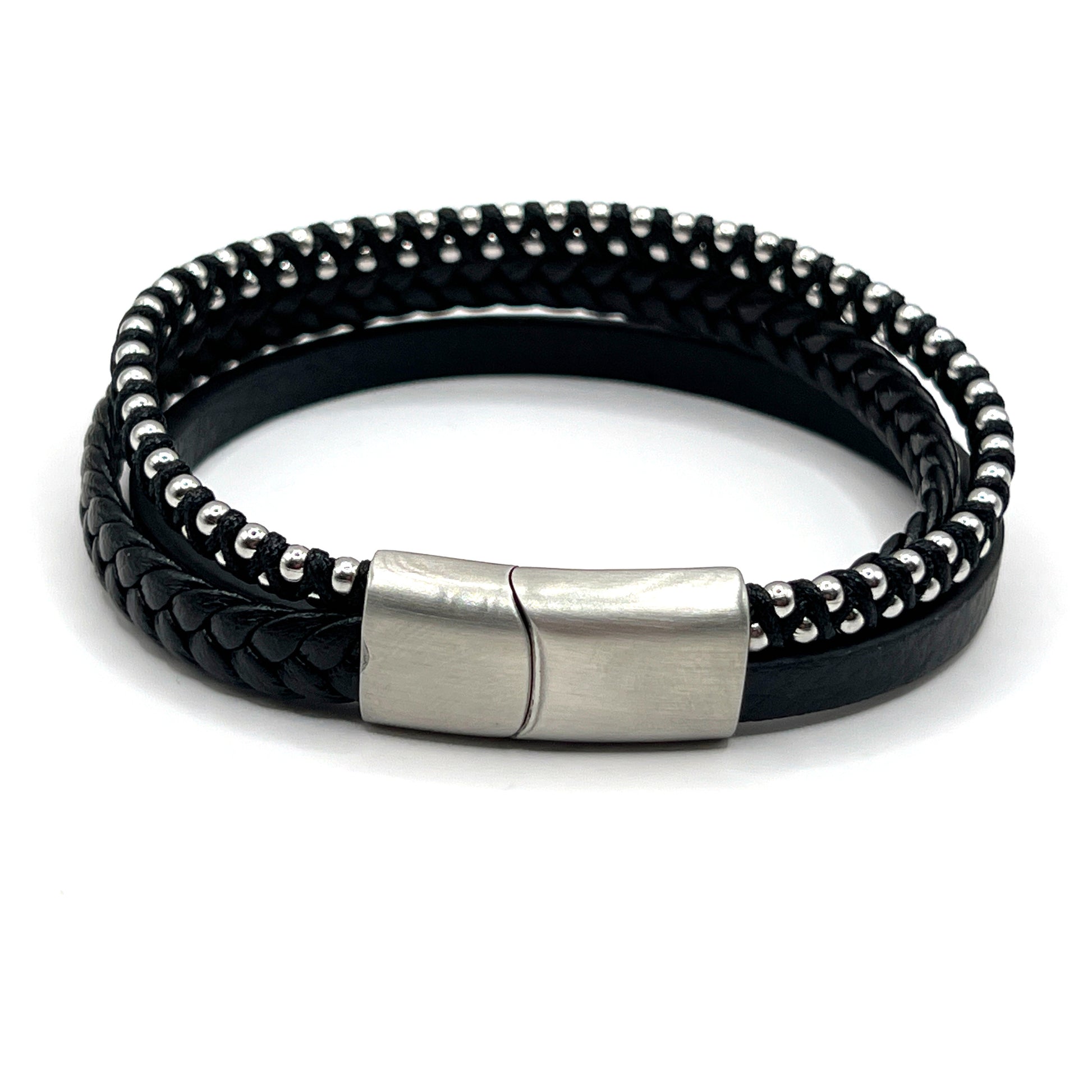 Silver Thread 2 Layer Leather Metallic Clasp - KarooEarth