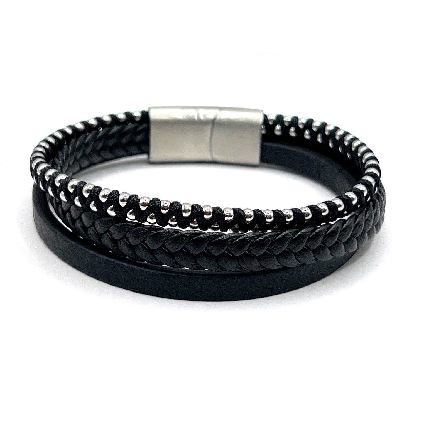 Silver Thread 2 Layer Leather Metallic Clasp - KarooEarth