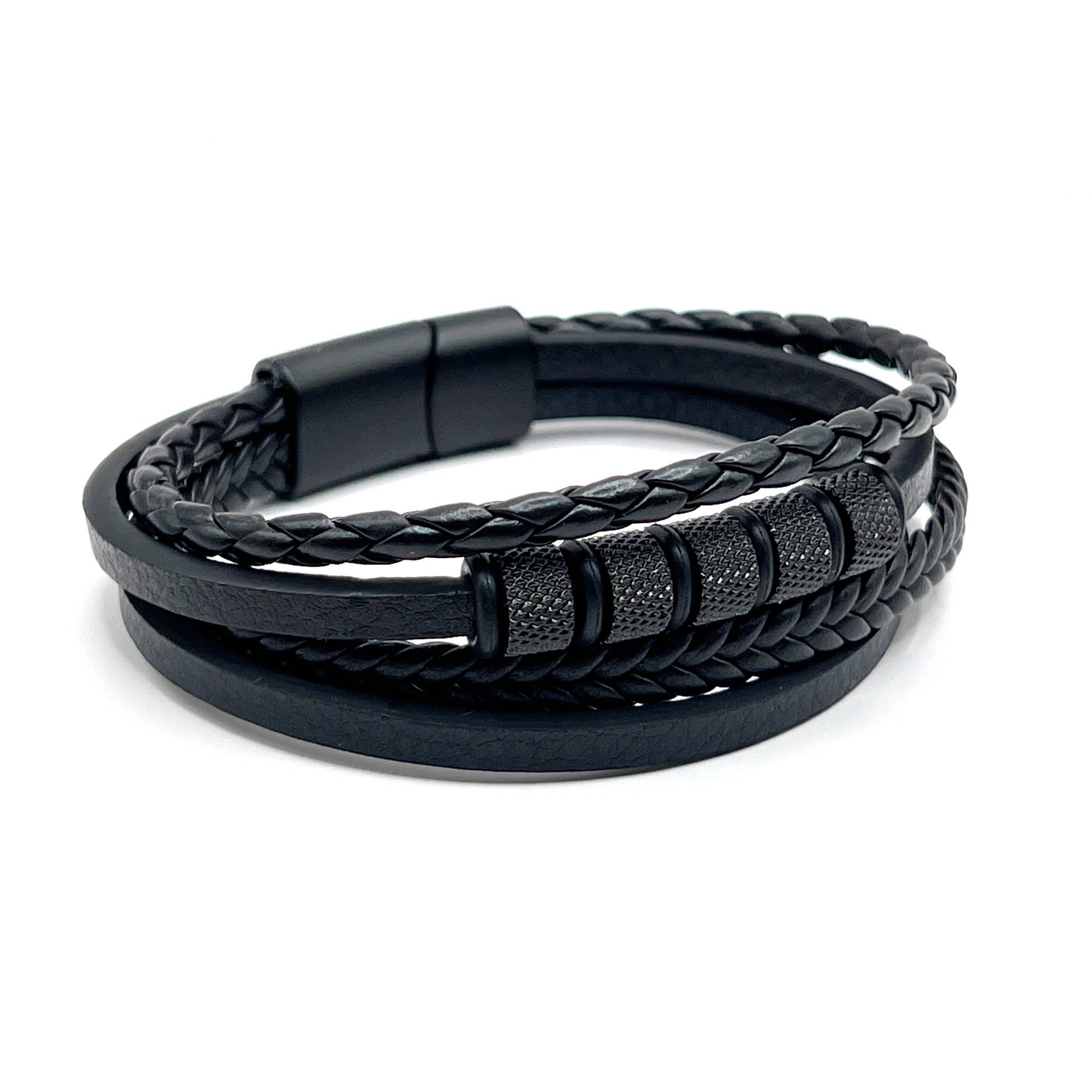 Woven Black Leather 4 layer Bracelet - KarooEarth