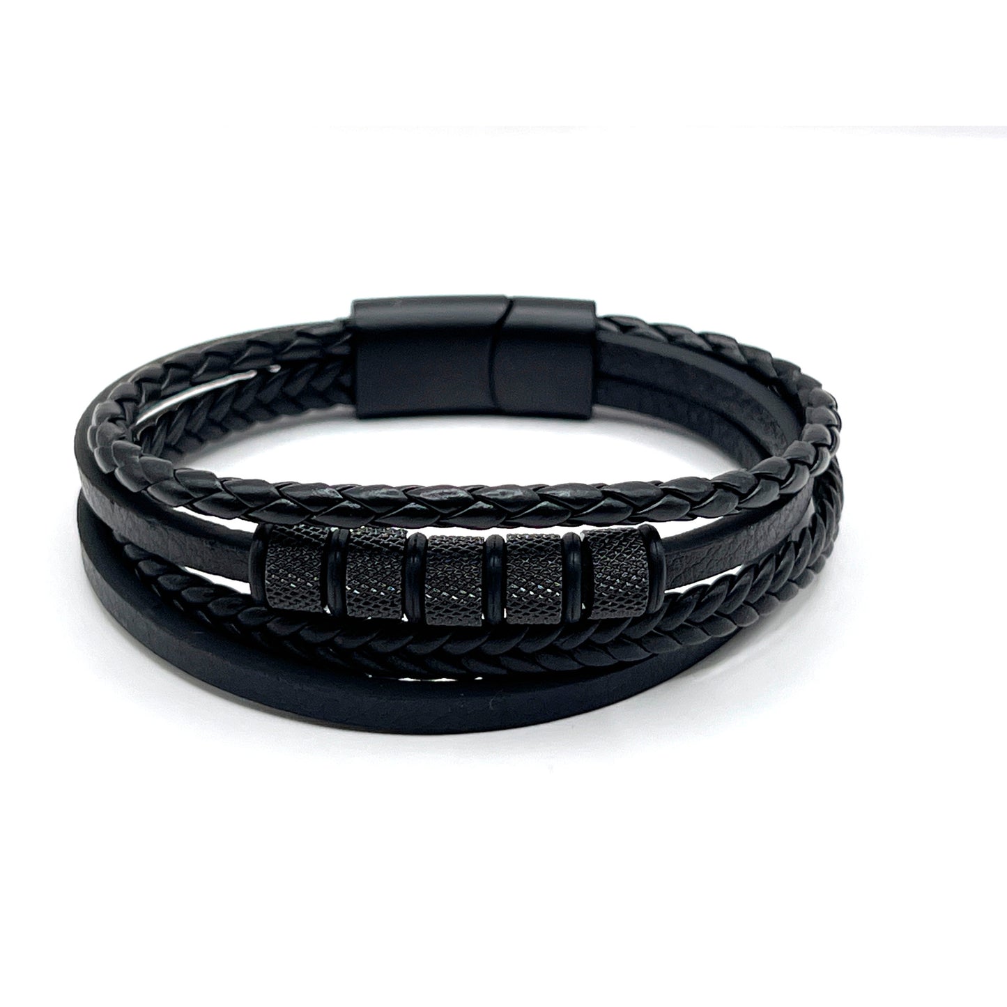 Woven Black Leather 4 layer Bracelet - KarooEarth