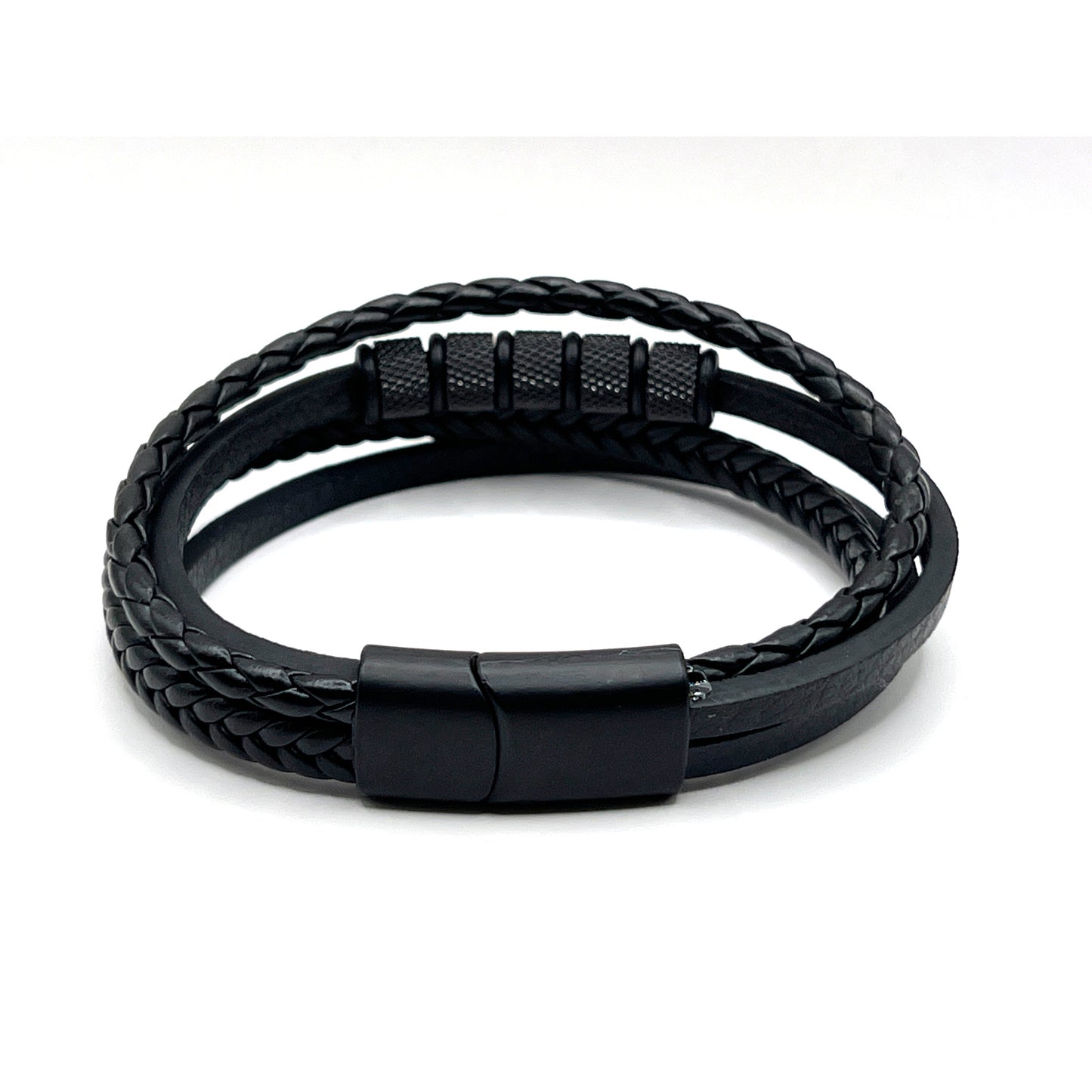 Woven Black Leather 4 layer Bracelet - KarooEarth