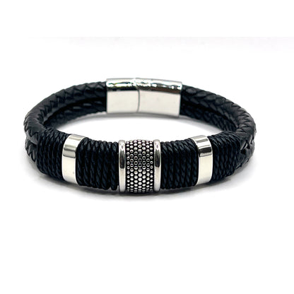 Black Woven Leather Alloy Rings - KarooEarth