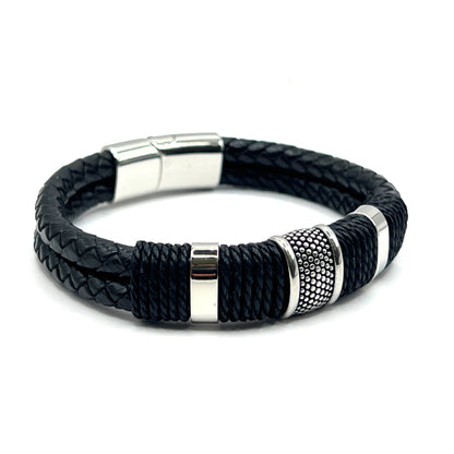 Black Woven Leather Alloy Rings - KarooEarth