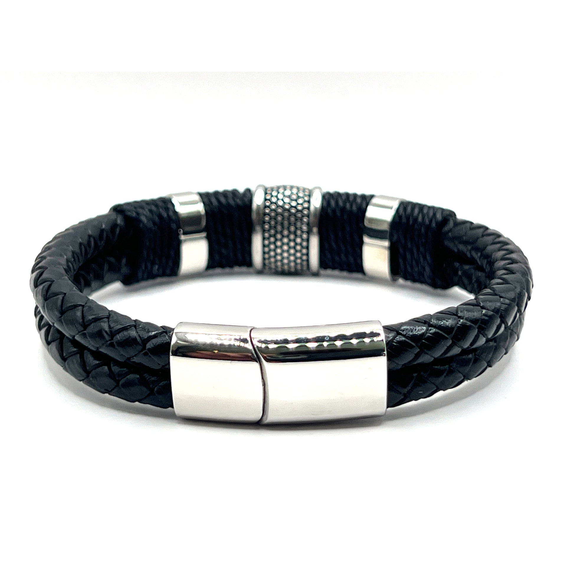 Black Woven Leather Alloy Rings - KarooEarth