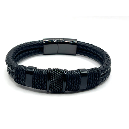 Black Woven Leather Bracelet with Magnetic Clasp - KarooEarth