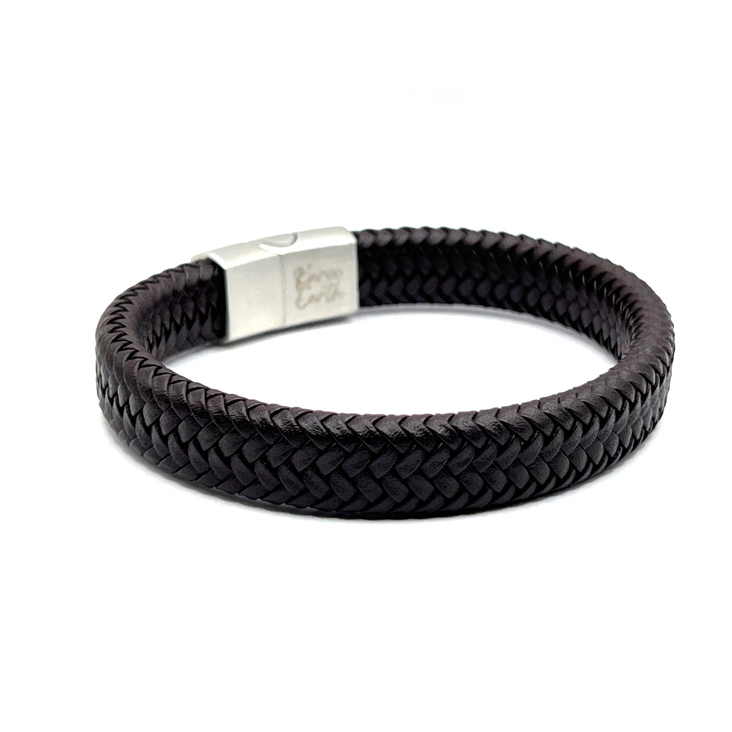 Genuine Leather Braided Bracelet with Brushed Stainless Steel Clasp