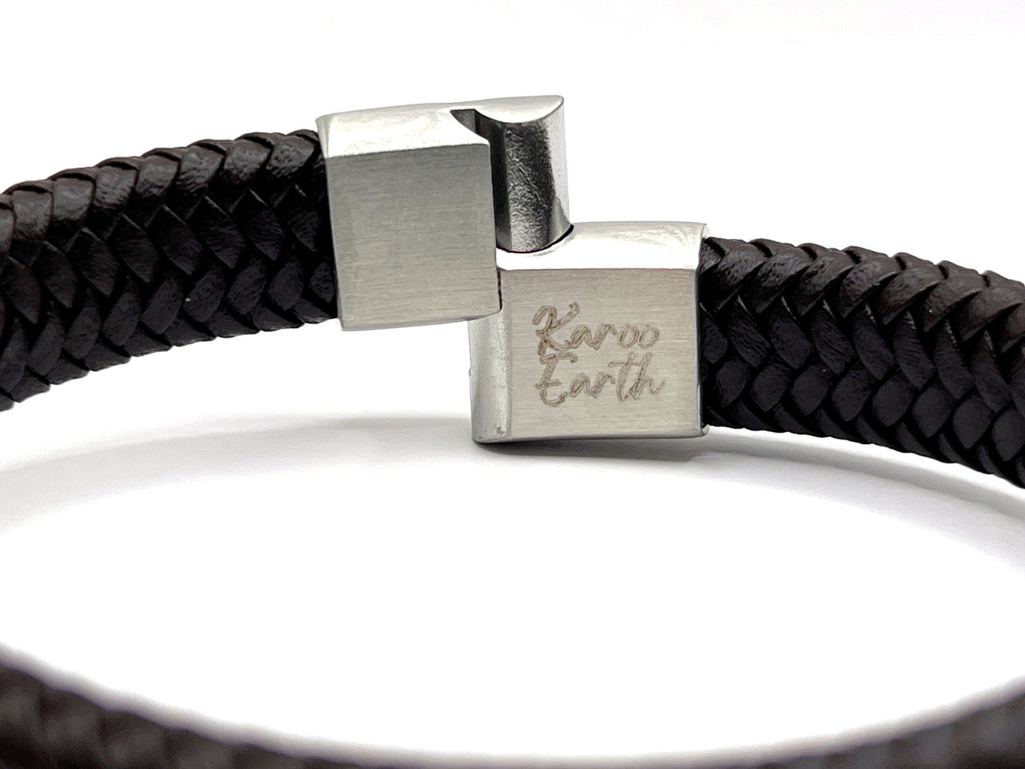 Genuine Leather Braided Bracelet with Brushed Stainless Steel Clasp