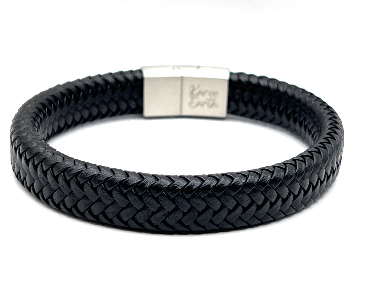 Genuine Leather Braided Bracelet with Brushed Stainless Steel Clasp