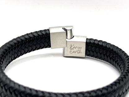 Genuine Leather Braided Bracelet with Brushed Stainless Steel Clasp