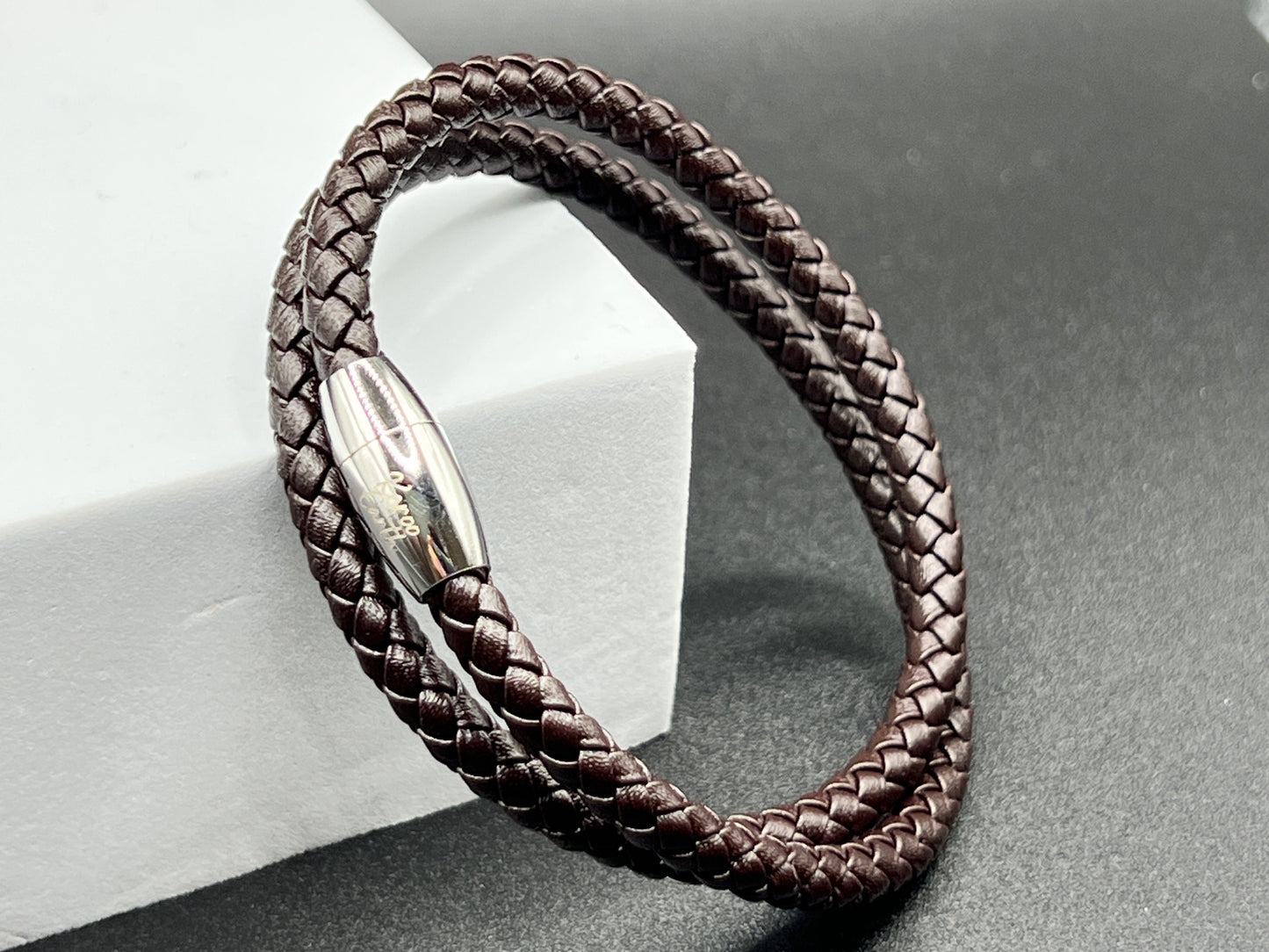 Double Wrap Dark Brown Leather Bracelet with Magnetic Clasp