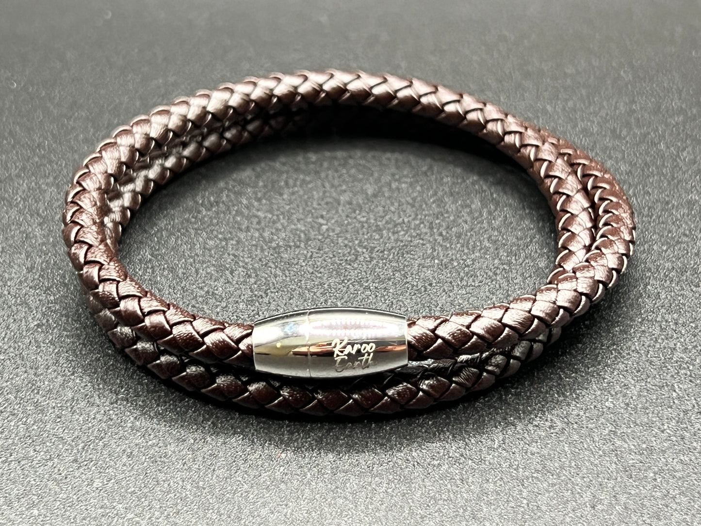 Double Wrap Dark Brown Leather Bracelet with Magnetic Clasp