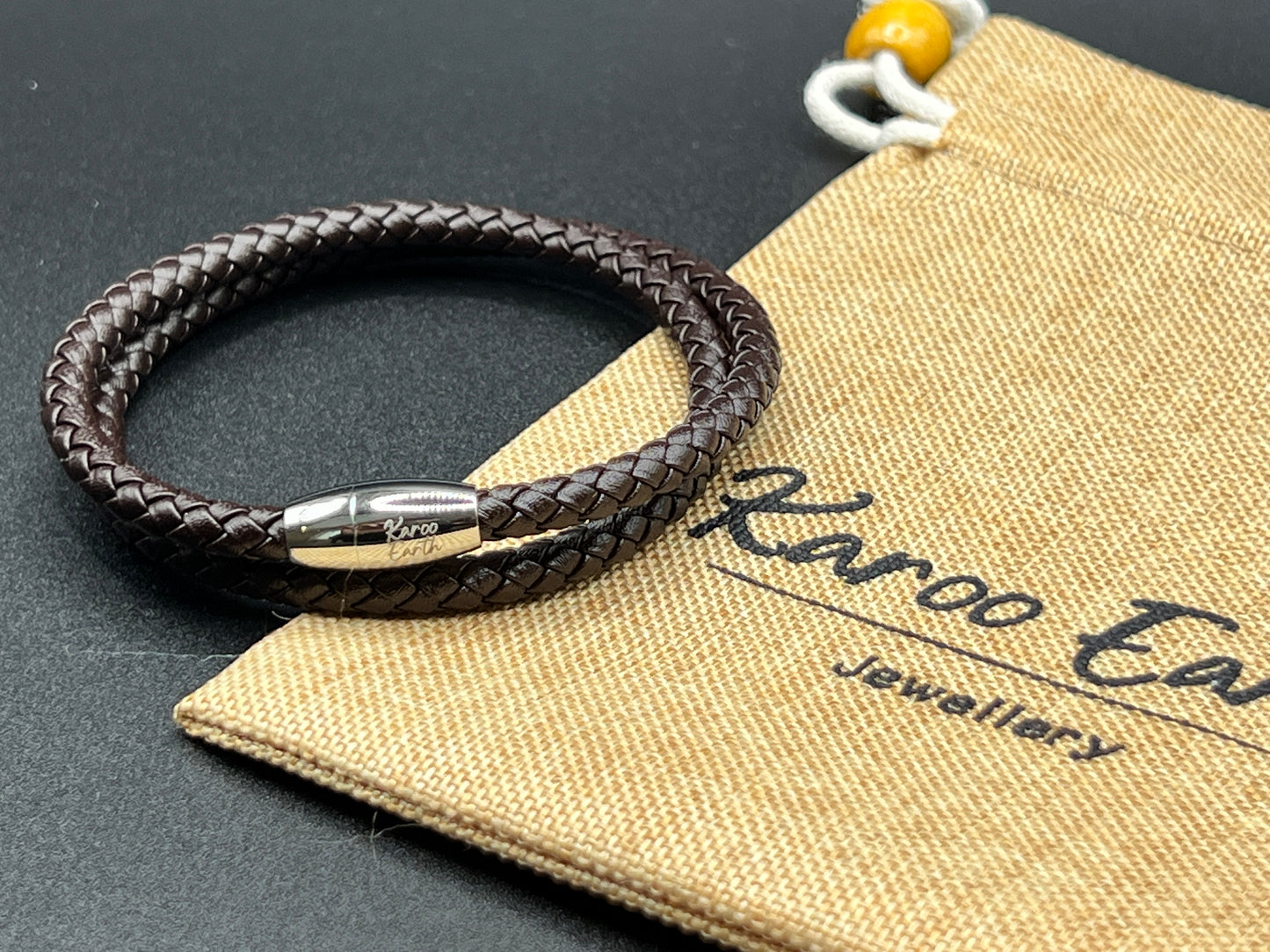 Double Wrap Dark Brown Leather Bracelet with Magnetic Clasp