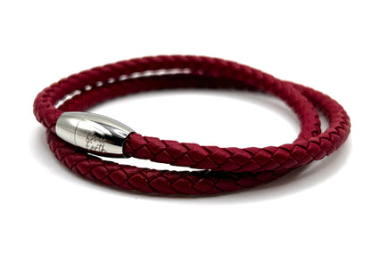 Double Wrap Red Leather Bracelet with Magnetic Clasp