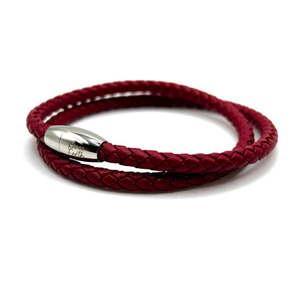 Double Wrap Red Leather Bracelet with Magnetic Clasp - KarooEarth