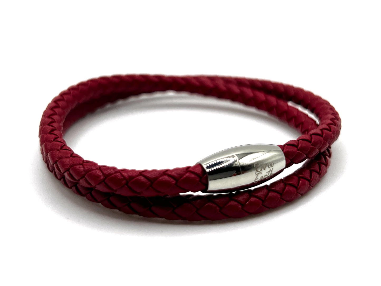 Double Wrap Red Leather Bracelet with Magnetic Clasp