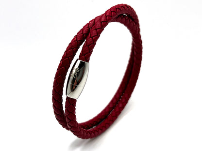 Double Wrap Red Leather Bracelet with Magnetic Clasp